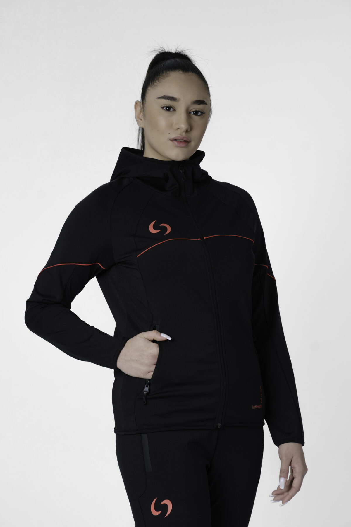 S-cut tracksuit jacket with hood (black/red) - Image 2
