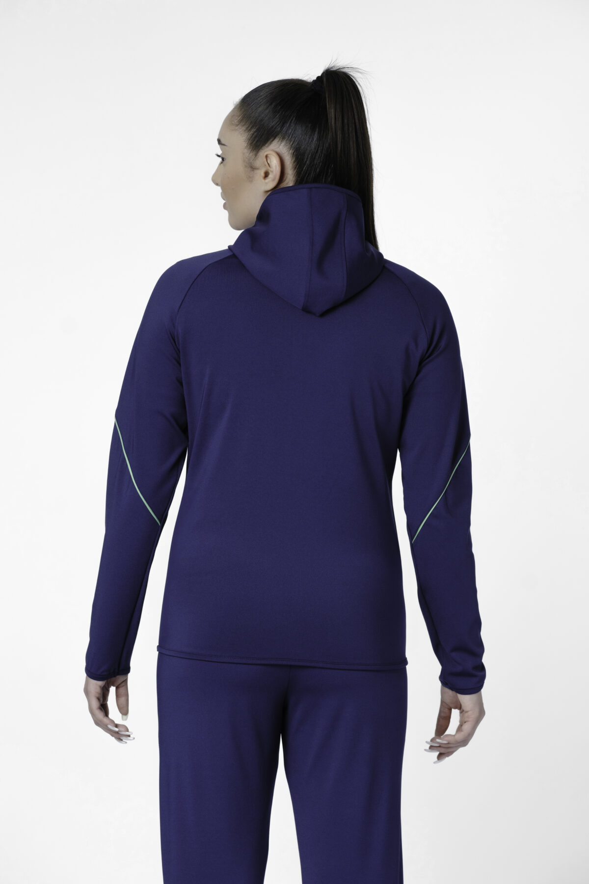 S-cut tracksuit jacket with hood (navy blue/green) - Image 2